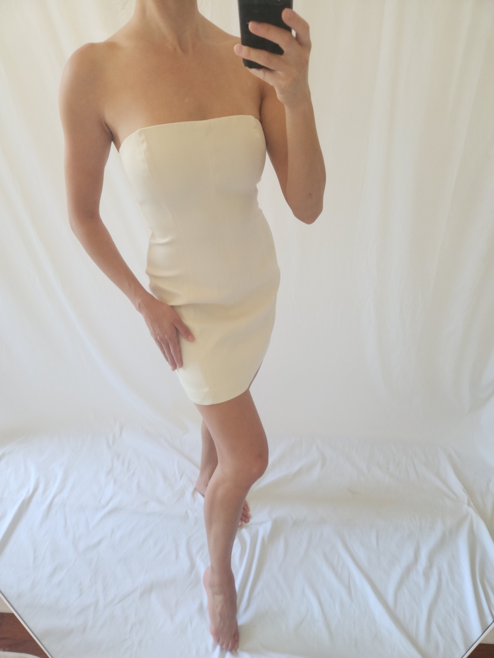 Meshki Strapless Cream Bodycon Mini - Picture 5 of 14